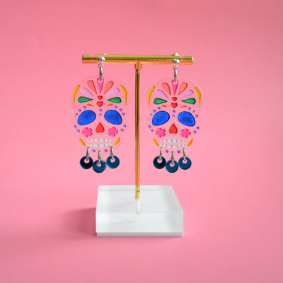 Sugar Skull Rainbow Acrylic Earrings