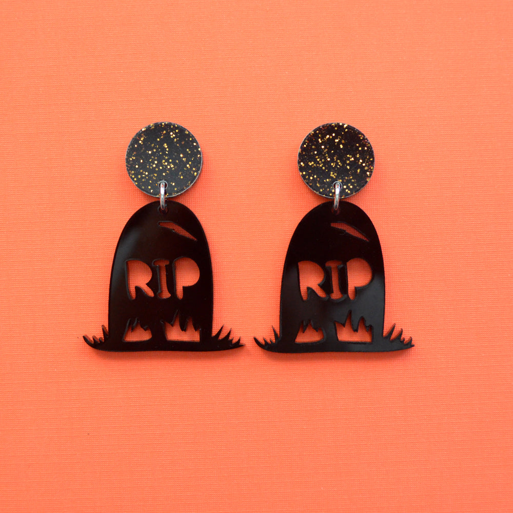Graveyard Tombstone Halloween Laser Cut Acrylic Earrings