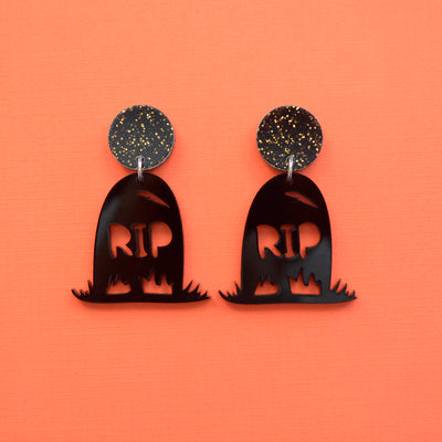 Graveyard Tombstone Halloween Laser Cut Acrylic Earrings