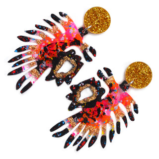 Gold and Pink Leaf Acrylic Resin Dangle Earrings