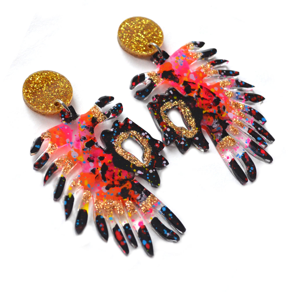Gold and Pink Leaf Acrylic Resin Dangle Earrings