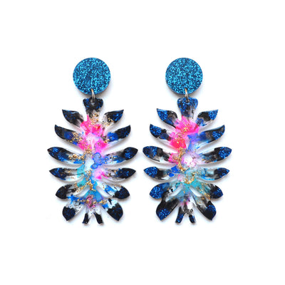 Space Flower Glitter Resin Laser Cut Statement Earrings