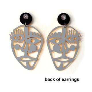 Gold or Silver Acrylic Laser Cut Face Earrings