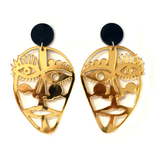 Gold or Silver Acrylic Laser Cut Face Earrings