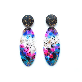 Space Oval Drop Earrings, Laser Cut Abstract Art Statement Jewelry