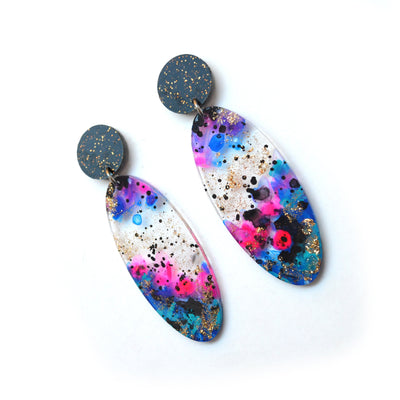 Space Oval Drop Earrings, Laser Cut Abstract Art Statement Jewelry