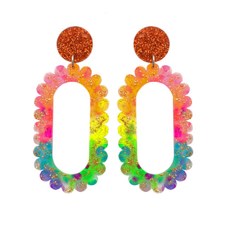 Rainbow Scalloped Acrylic Hoop Earrings