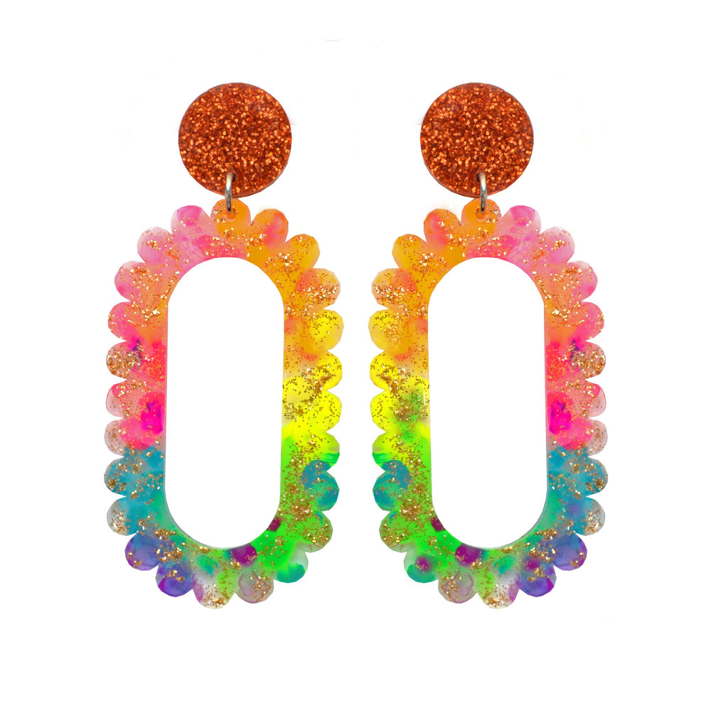 Rainbow Scalloped Acrylic Hoop Earrings