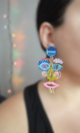 Pastel Acrylic Laser Cut Face Earrings