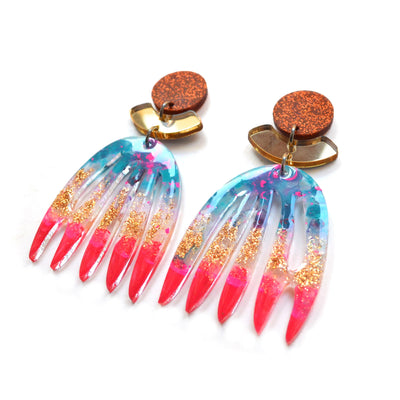 Red Gold and Copper Laser Cut Acrylic Abstract Art Earrings