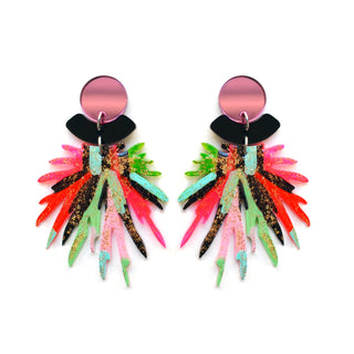 Pink and Red Pom Pom Acrylic Resin Earrings